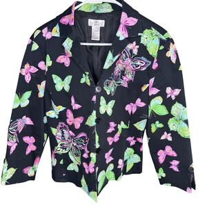 Festival Retro Butterfly Blazer Black Multicolor Maximalist Sequin Jacket Sz 12